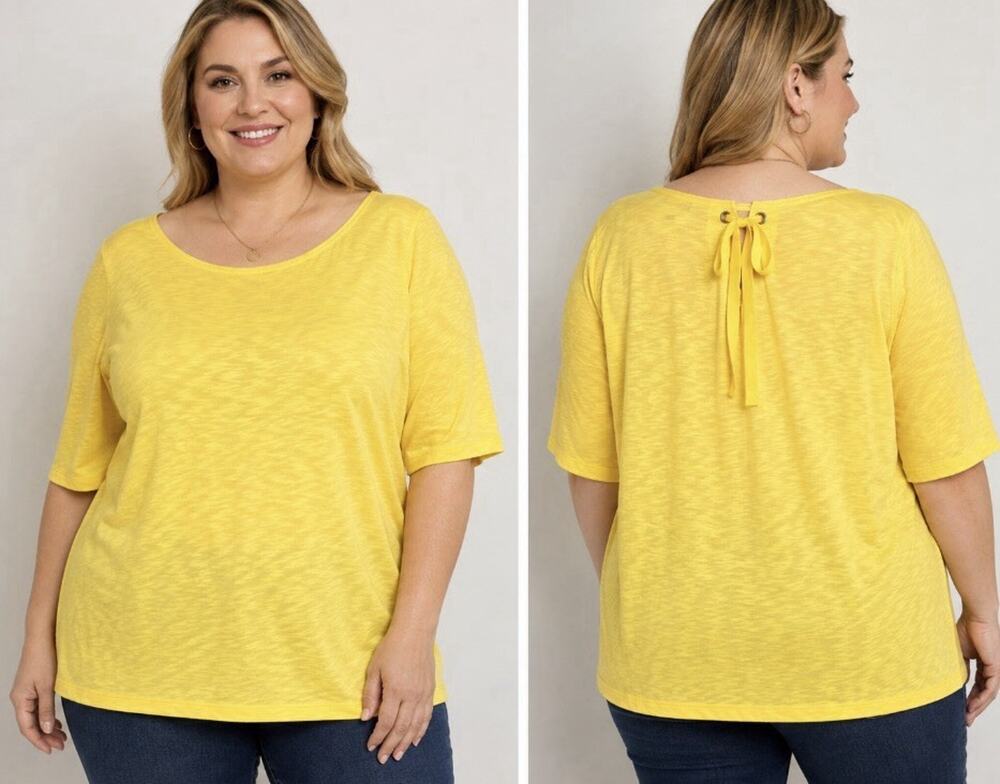 Talbots T-Shirt Womens Plus Size 2X Yellow Cotton Modal Blend Tie Detail Back